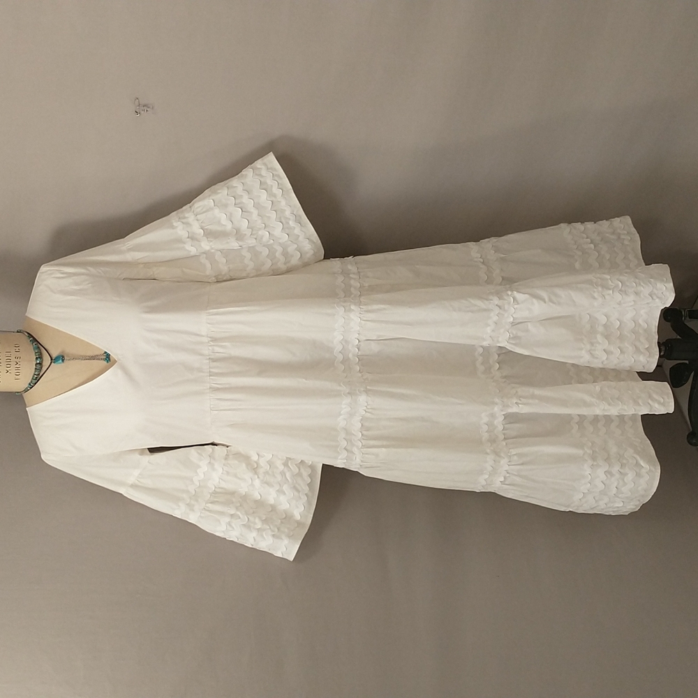 White Cotton Tiered Trapeze Dress Flirty Feminine Classic Long Midi SzMrkS Mfit